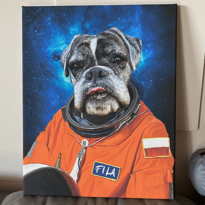 Portret psa jako astronauta z imieniem psa